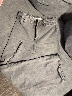Mango Gray Wide-Leg Distressed Jeans